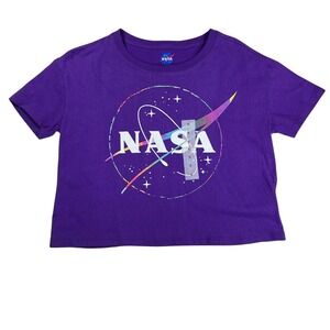 NASA Crop Top Purple Womens Small NWT Graphic Logo Space T Shirt